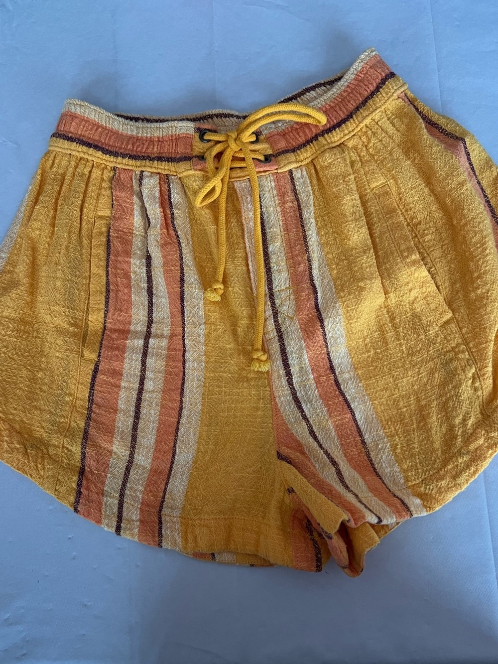 Free People Yellow Striped Drawstring Athletic Shorts